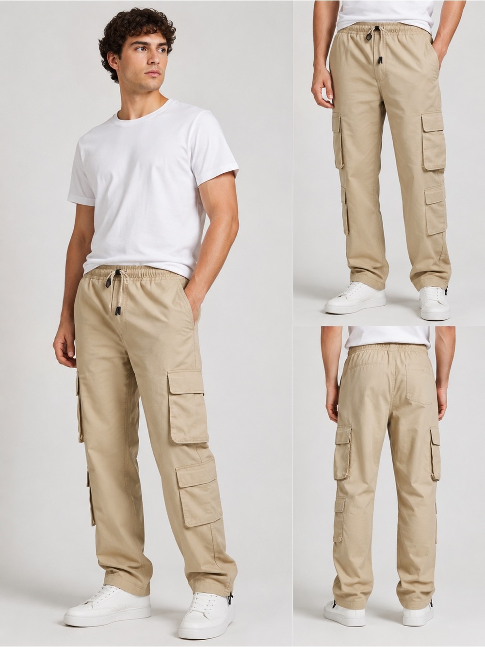 Rebel Minds Men’s Khaki Cargo Pants Drawstring Utility Size L NWT